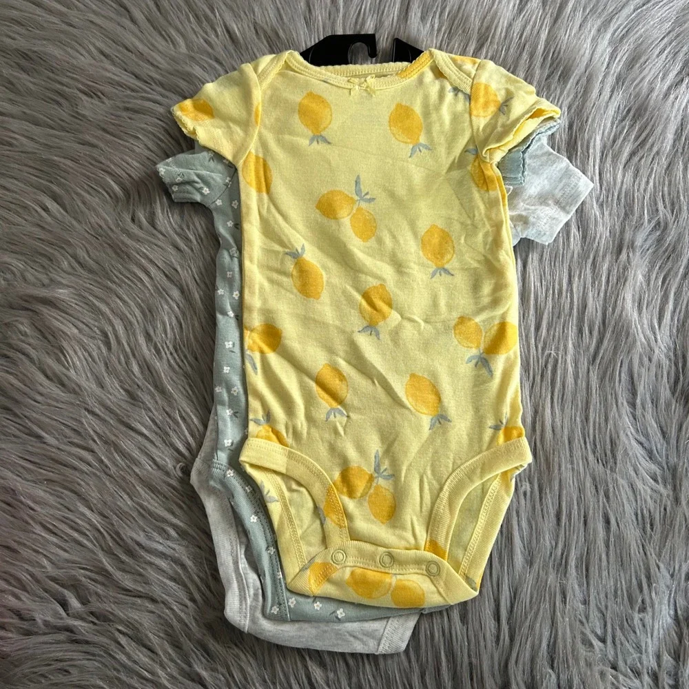 Carter's Child Of Mine Bodysuits Baby Girl Size 3-6 Months 3 Piece Cotton Lemons